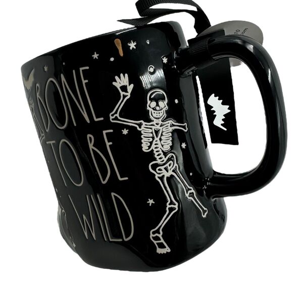 Rae Dunn Mug BONE TO BE WILD Black Halloween Skeleton Dancin Goth Witch New 2024 - Picture 3 of 11